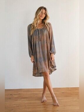 Gypsy05 Global Village 100% Silk Tie Dye Boho Tunic Dress Small